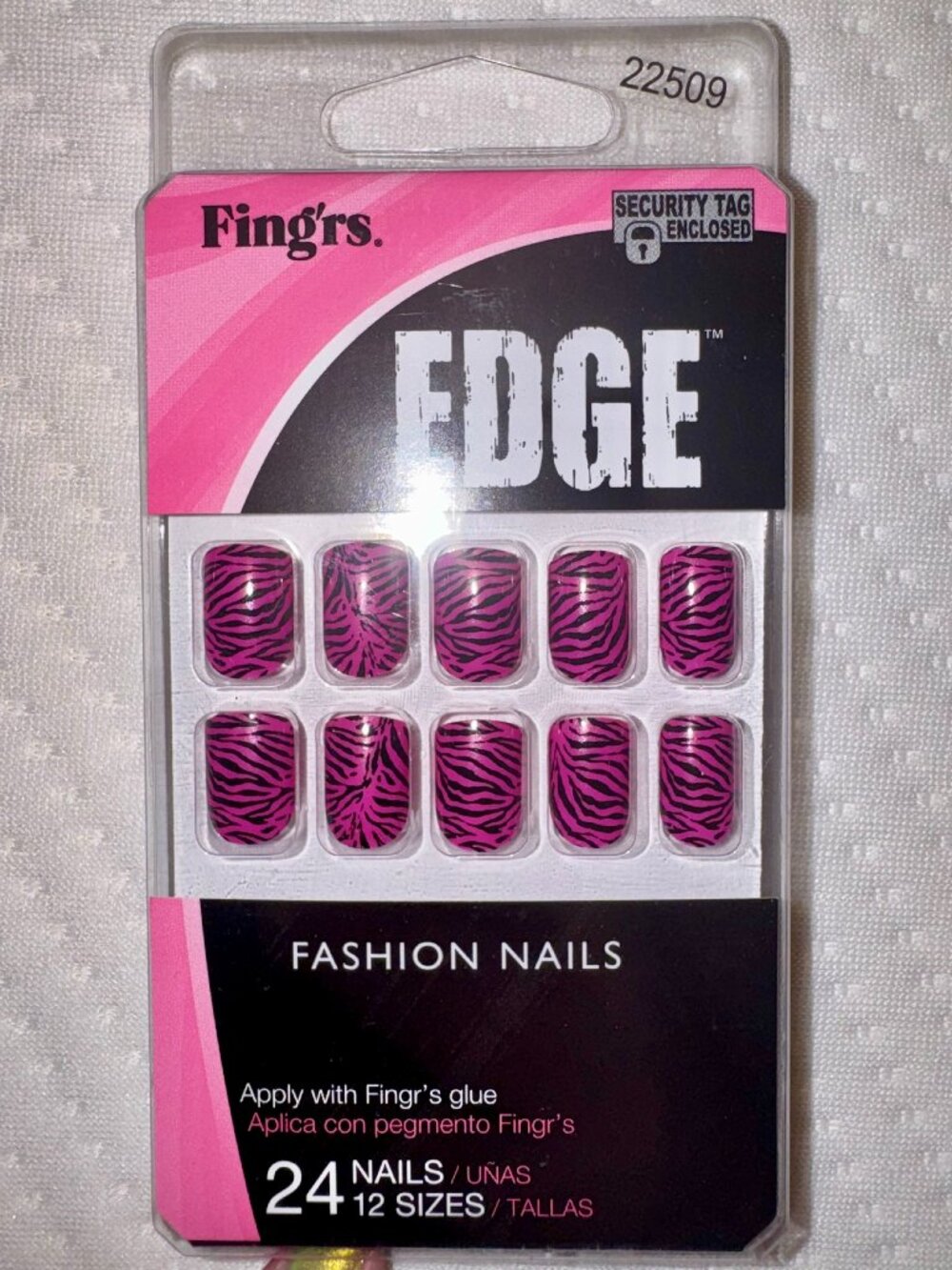 Fing'rs Edge Fashion Press On Nails, 24 Nails Set Pink Zebra Animal Print Glossy